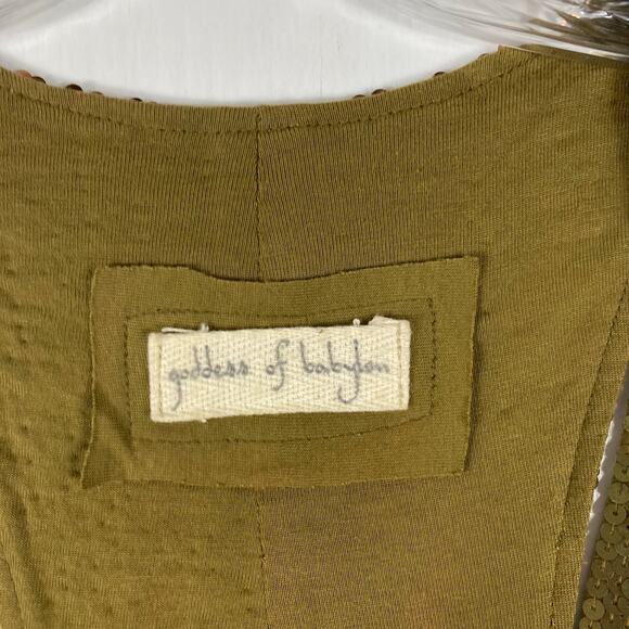 GODDESS OF BABYLON Vest Top S/M Sequins Beaded Gold Button Lined Rayon - Picture 4 of 12